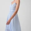 Lace-Trim Button-Front Maxi Dress