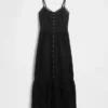 Lace-Trim Button-Front Maxi Dress