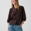 Lace-Trim Button-Front Swing Top