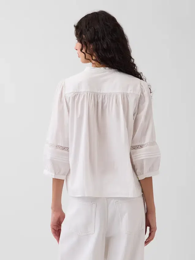 Lace-Trim Button-Front Swing Top