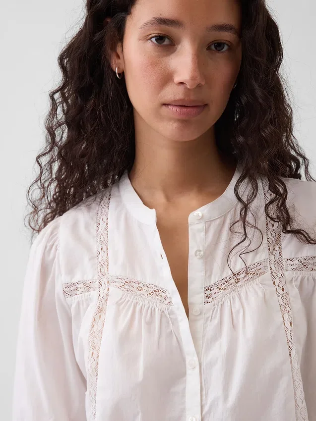 Lace-Trim Button-Front Swing Top