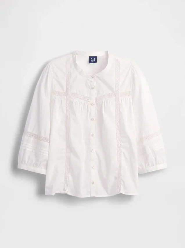 Lace-Trim Button-Front Swing Top