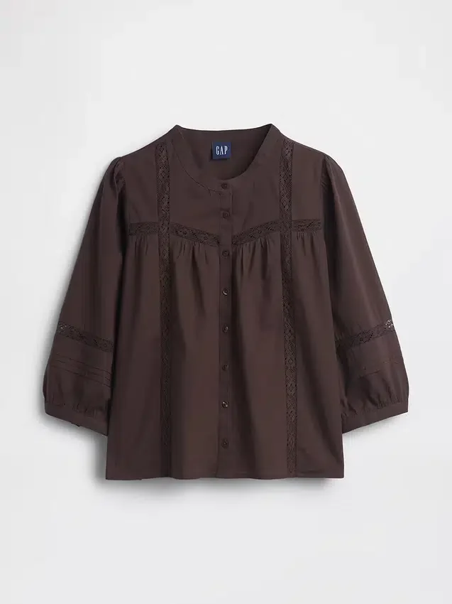 Lace-Trim Button-Front Swing Top