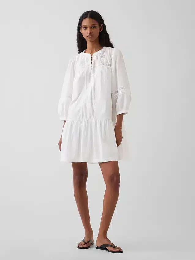 Lace-Trim Drop-Waist Mini Dress