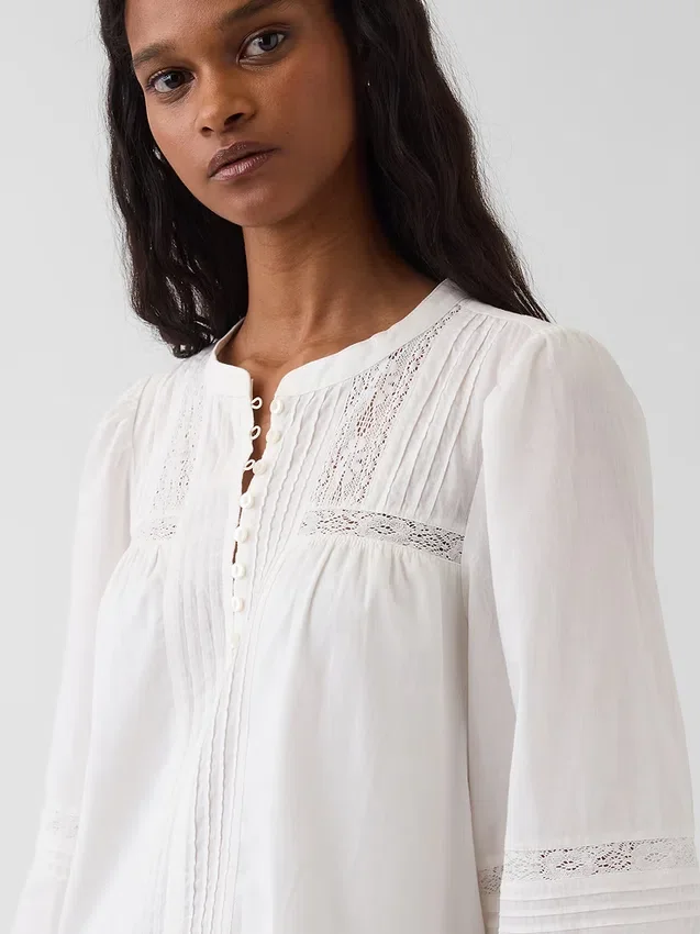 Lace-Trim Drop-Waist Mini Dress