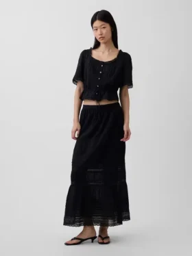 Lace-Trim Maxi Skirt