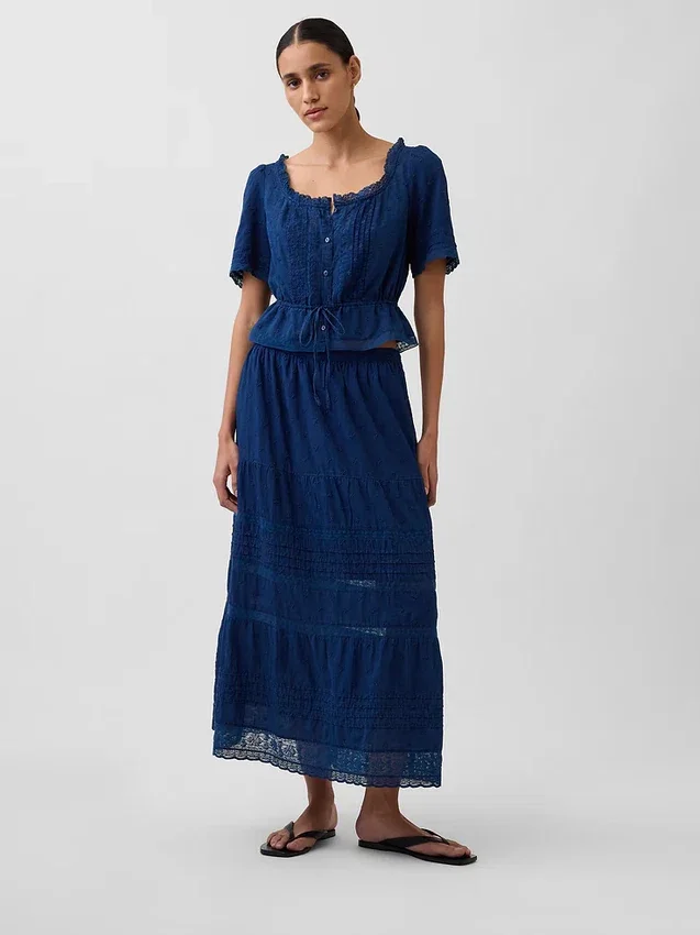 Lace-Trim Maxi Skirt