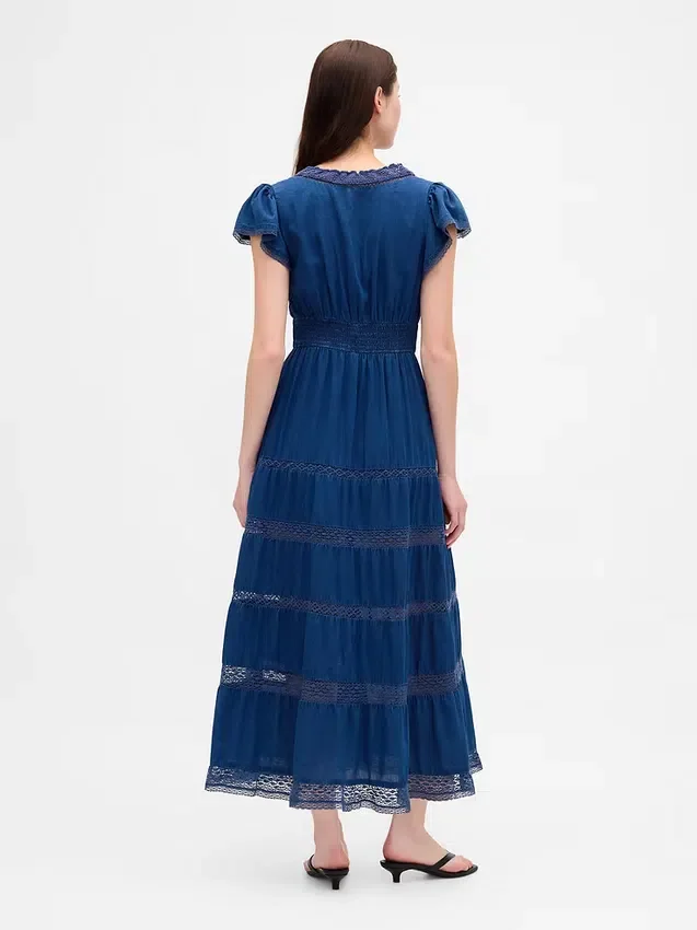 Lace-Trim Midi Dress