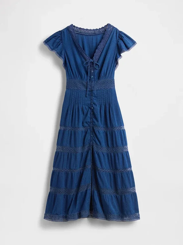 Lace-Trim Midi Dress