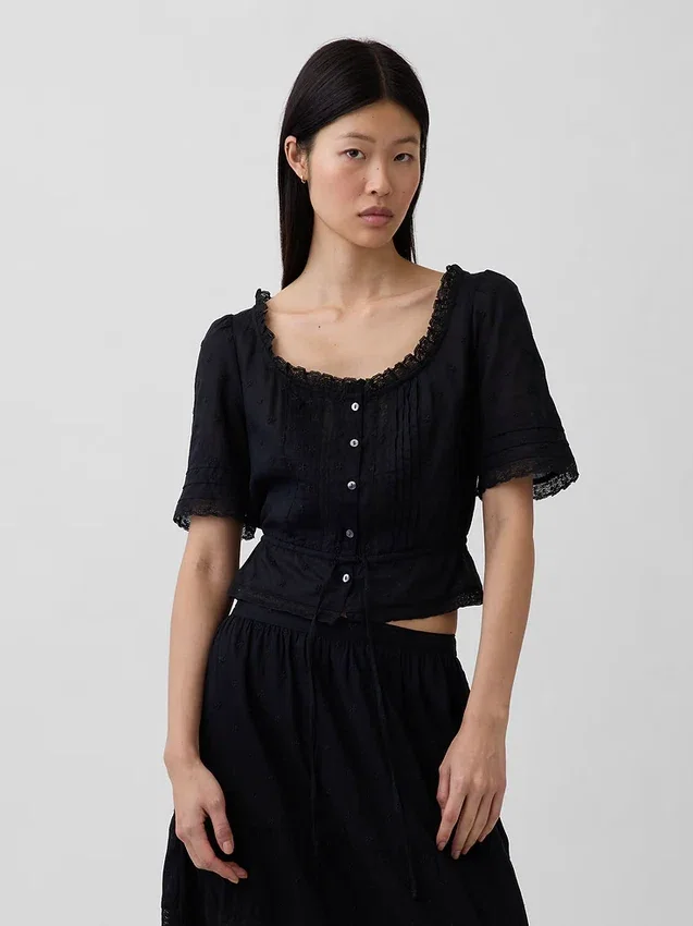 Lace-Trim Peplum Top