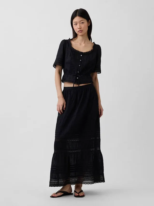 Lace-Trim Peplum Top