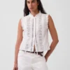 Lace-Trim Pintuck Button-Front Top