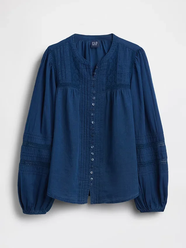Lace-Trim Pintuck Top