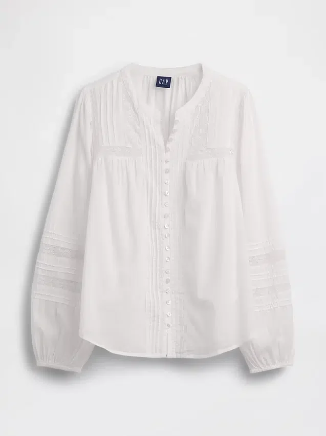 Lace-Trim Pintuck Top