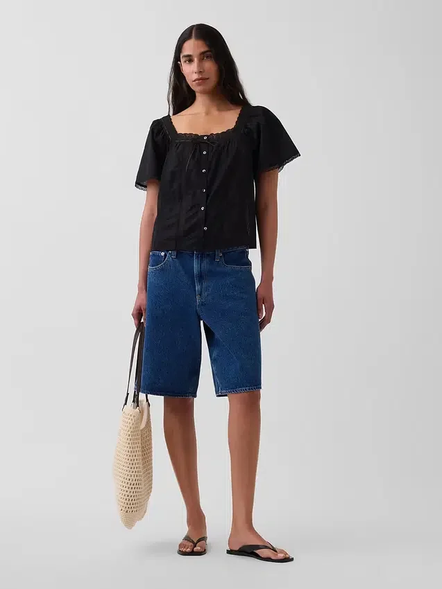 Lace-Trim Square-Neck Swing Top