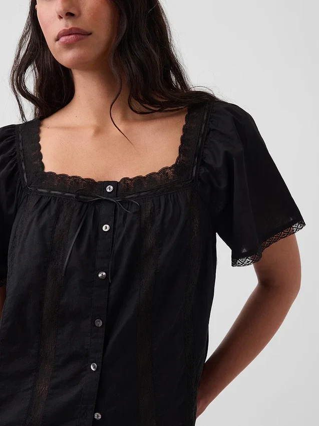 Lace-Trim Square-Neck Swing Top