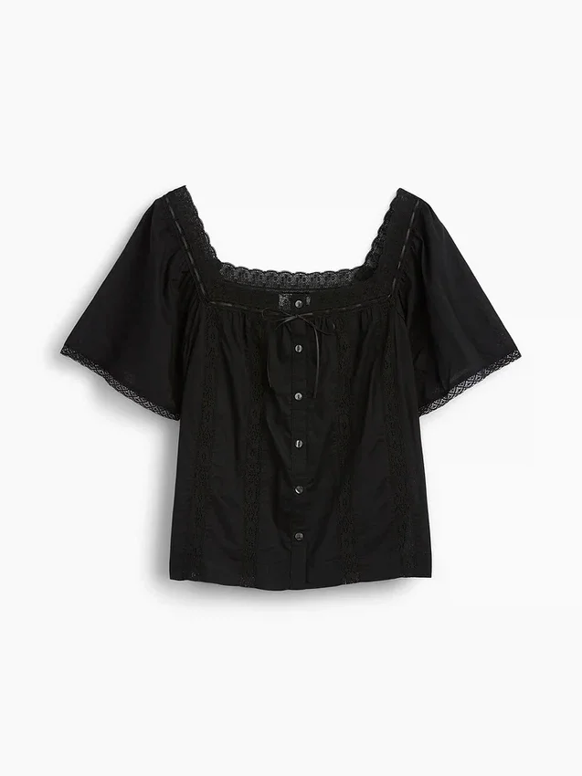 Lace-Trim Square-Neck Swing Top