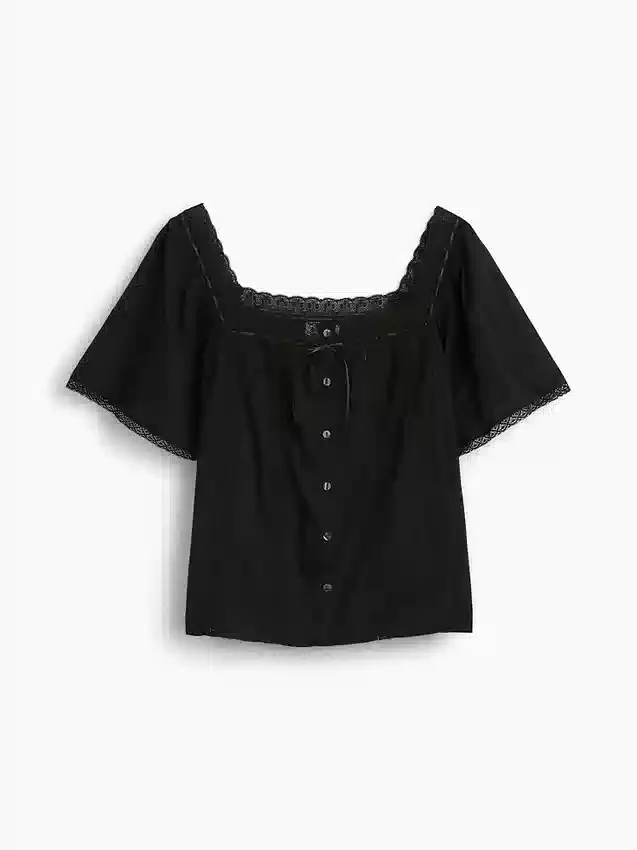 Lace-Trim Square-Neck Swing Top