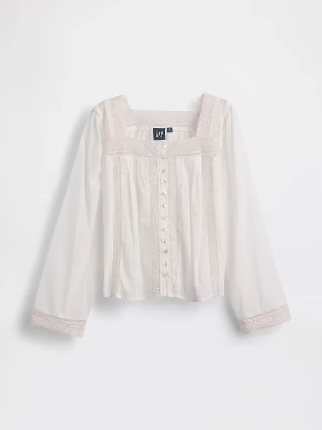 Lace-Trim Square-Neck Top