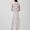 Lace-Trim Tiered Midi Shirtdress