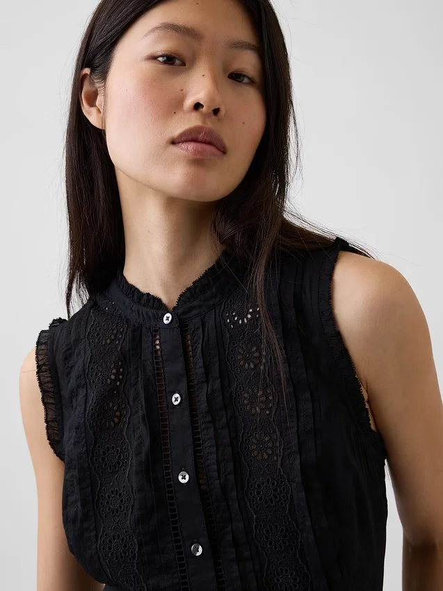 Lace-Trim Tiered Midi Shirtdress