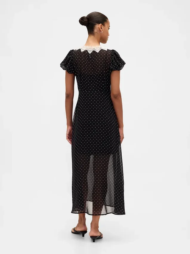 Lace-Trim V-Neck Maxi Dress