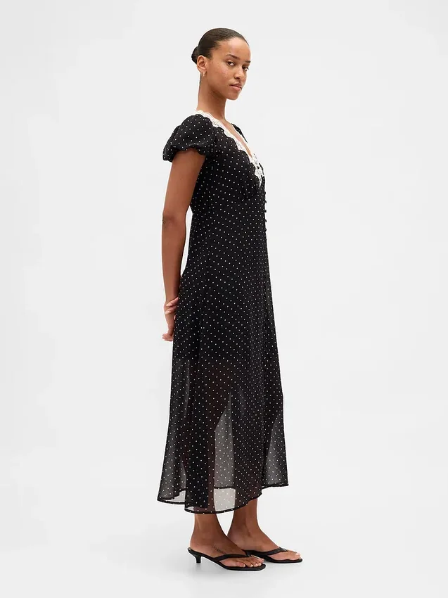 Lace-Trim V-Neck Maxi Dress