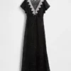 Lace-Trim V-Neck Maxi Dress
