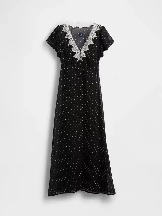 Lace-Trim V-Neck Maxi Dress