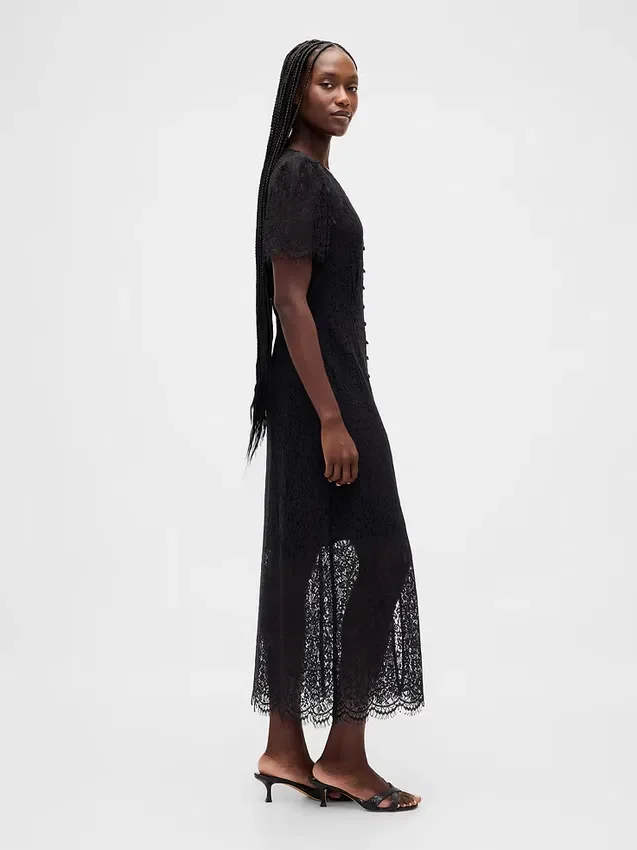Lace V-Neck Midi Dress