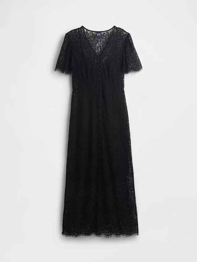 Lace V-Neck Midi Dress