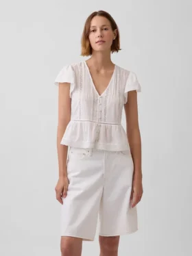 Lace Voile Peplum Crop Top