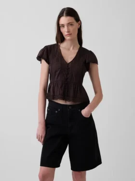 Lace Voile Peplum Crop Top