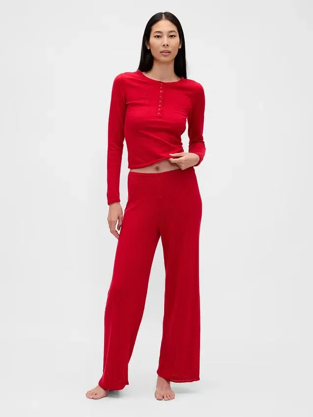 Lightweight Cashsoft Pointelle Heart Pj Pants