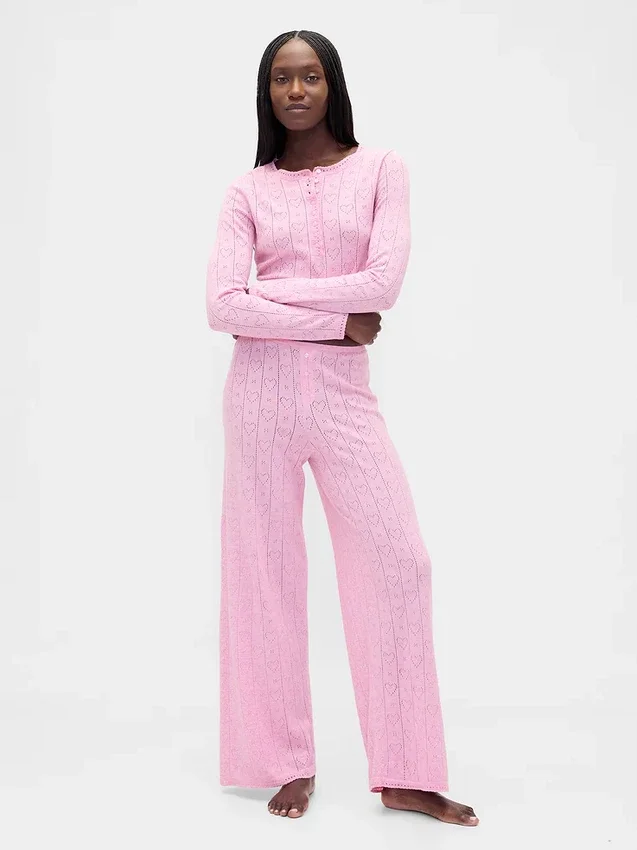 Lightweight Cashsoft Pointelle Heart Pj Pants