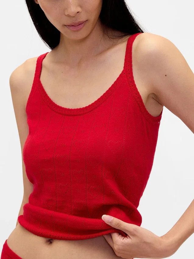 Lightweight Cashsoft Pointelle Heart Pj Tank Top