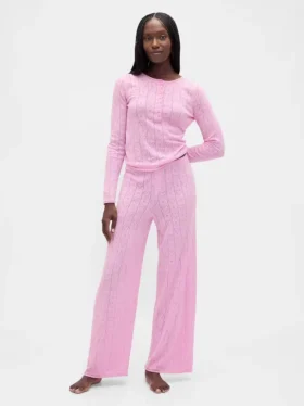 Lightweight Cashsoft Pointelle Heart Pj Top
