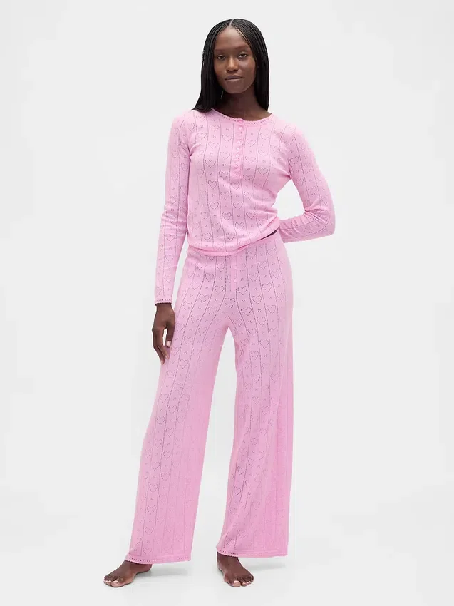 Lightweight Cashsoft Pointelle Heart Pj Top