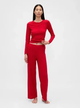 Lightweight Cashsoft Pointelle Heart Pj Top