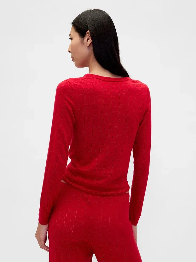 Lightweight Cashsoft Pointelle Heart Pj Top