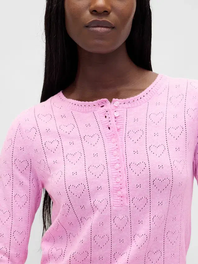 Lightweight Cashsoft Pointelle Heart Pj Top