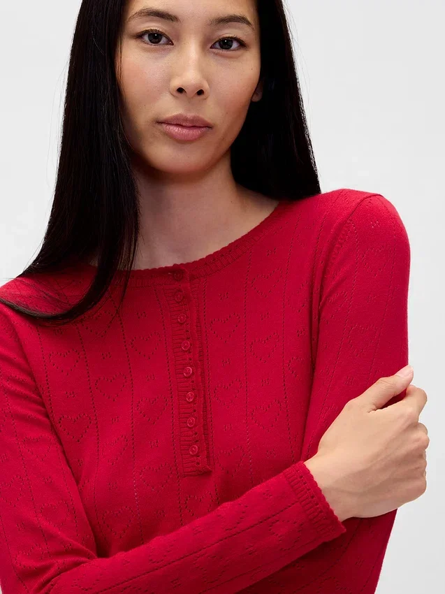 Lightweight Cashsoft Pointelle Heart Pj Top