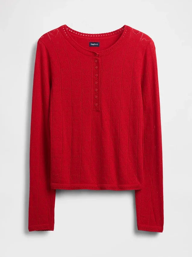 Lightweight Cashsoft Pointelle Heart Pj Top