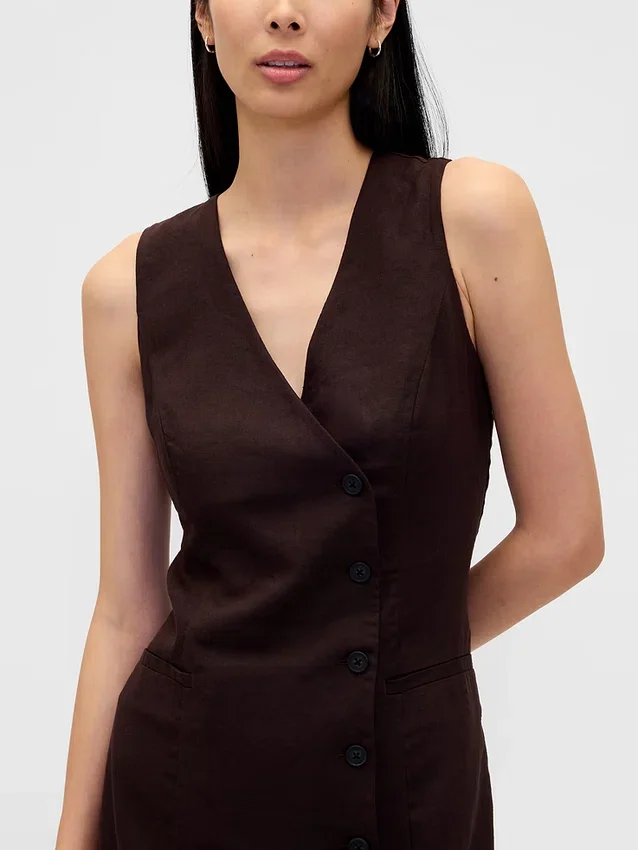 Linen-Blend Asymmetrical Mini Dress