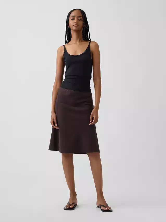 Linen-Blend Bias-Cut Skirt