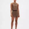 Linen-Blend Button-Front Mini Skort