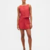 Linen-Blend Button-Front Mini Skort