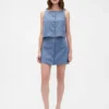 Linen-Blend Button-Front Mini Skort