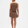 Linen-Blend Button-Front Mini Skort