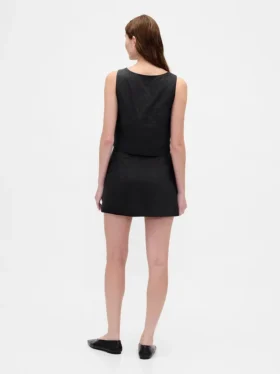 Linen-Blend Button-Front Mini Skort